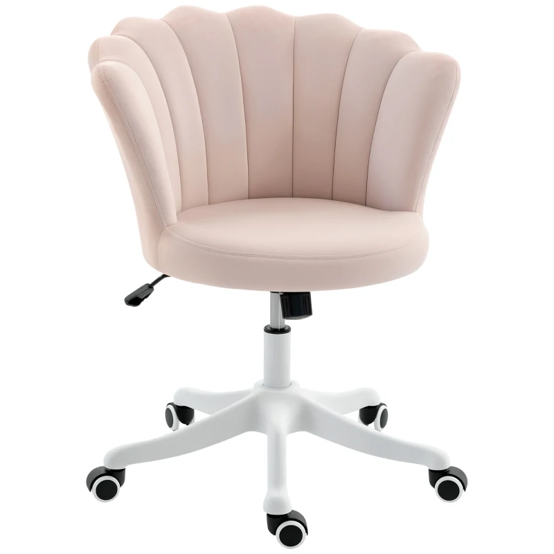 HOMCOM Bürostuhl aus Velours, Schminkstuhl mit blütenblattförmiger Rückenlehne, höhenverstellbar, 69 x 64 x 80-90 cm, rosa
