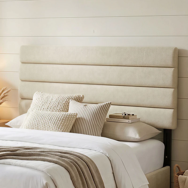 HOMCOM Cabeceira de Cama 140 cm Altura Ajustável em 3 Níveis 106/116/126 cm Estofada em Linho Bege