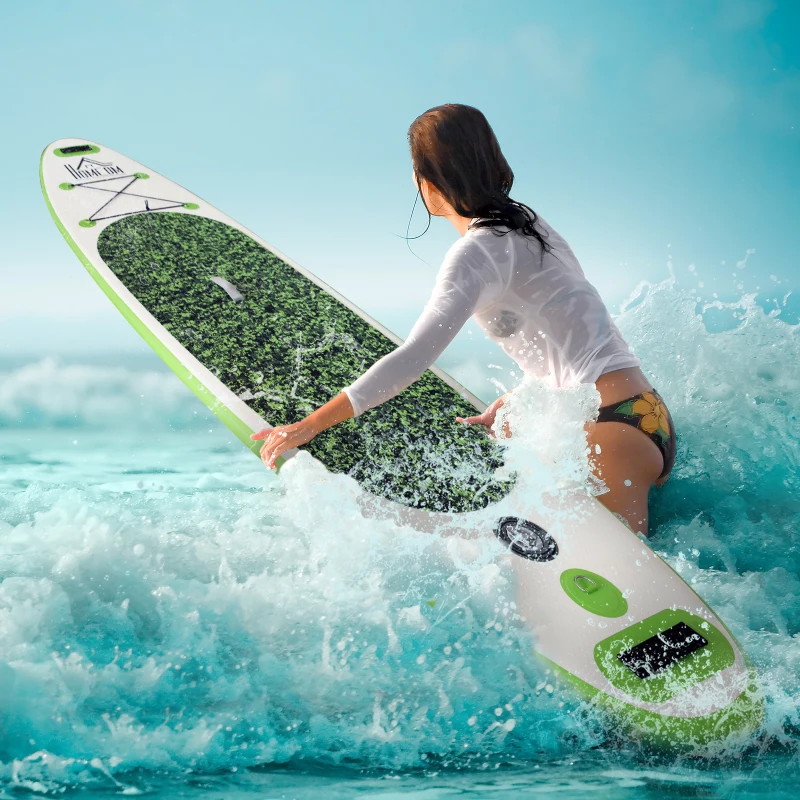 HOMCOM Tavola Gonfiabile SUP Stand Up Paddle con Pagaia Regolabile, Paddle Surf Gonfiabile Tavola da Surf con Accessori, Verde 302x76x15cm