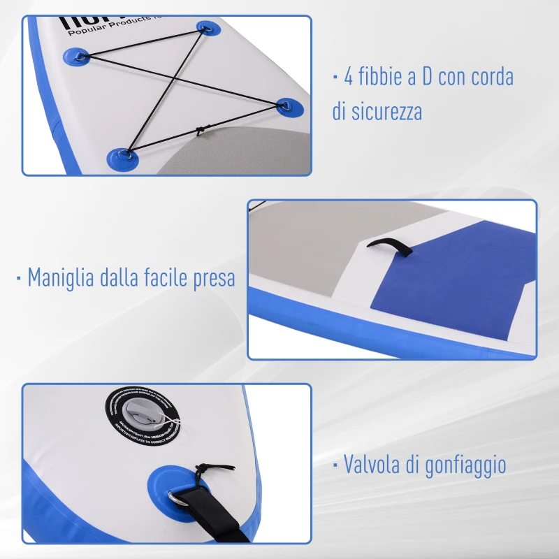HOMCOM Tavola Gonfiabile SUP Stand Up Paddle con Pagaia Regolabile, Tavola Surf con Accessori 322x81x15cm