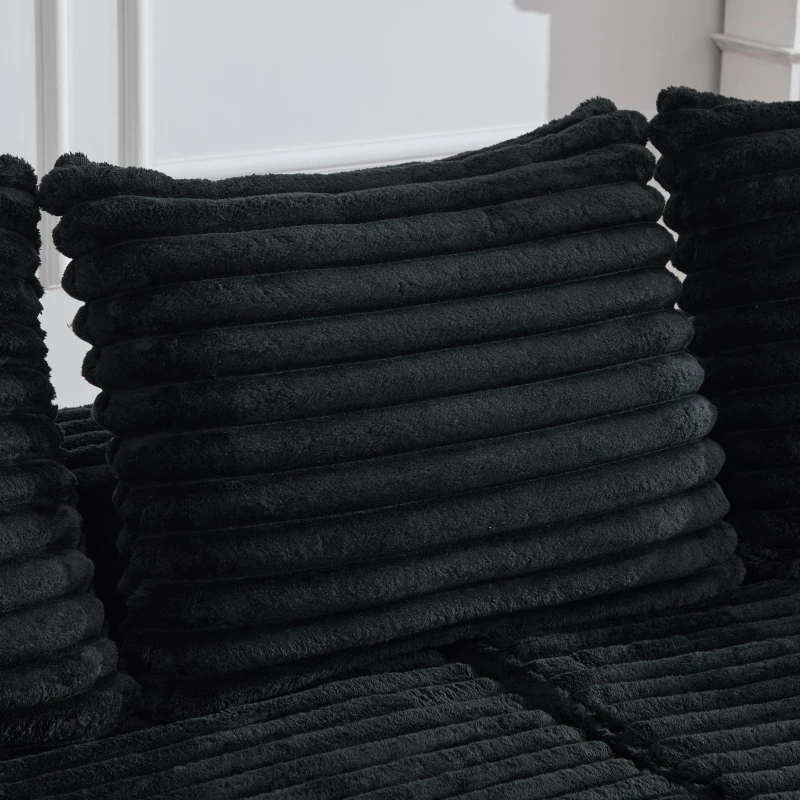 Convertible Sofa Bed with High Backrest and Extra Pillow, Ribbed Corduroy Couch with Dual Side Pockets, 107.5L x 38.5W x 34H cm, Black