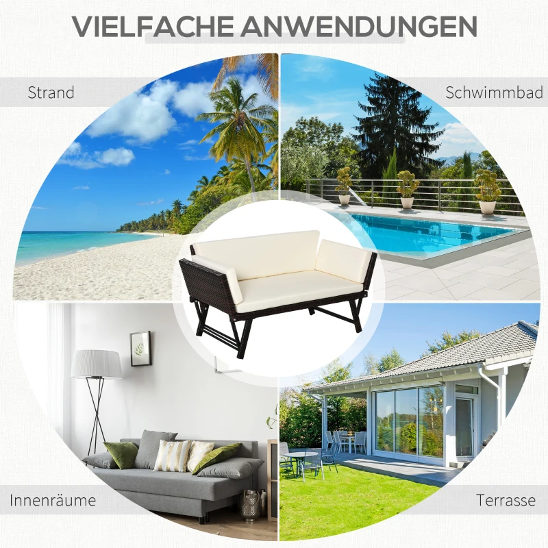 Outsunny 2-zits tuinbank tuinmeubelen tuinbank tuinbank loungebank poly-rotan staal