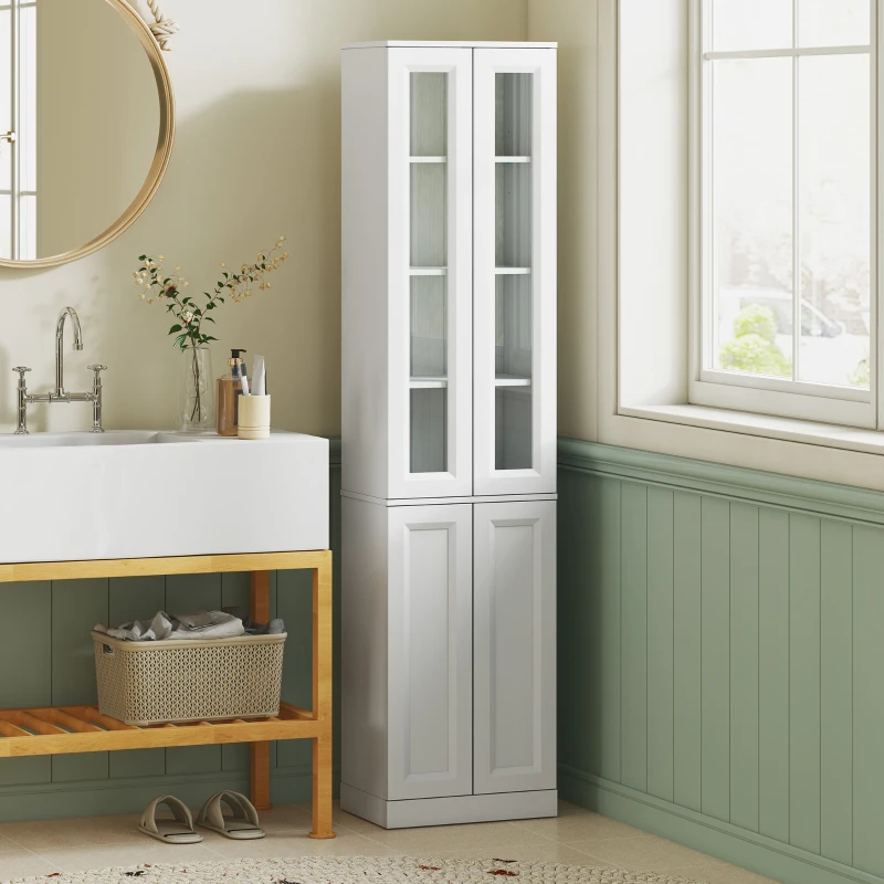 HOMCOM Mueble de Baño 6 Niveles con 4 Puertas de Cierre Suave y Estantes Regulables Blanco