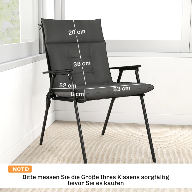 Outsunny 4er Set Sitzkissen wasserabweisend rutschfest Stuhlkissen mit Bändern, Indoor Outdoor 111,5 x 53 x 8 cm Dunkelgrau