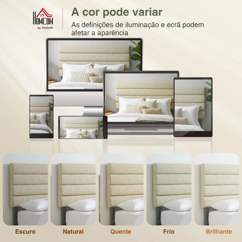 HOMCOM Cabeceira de Cama 140 cm Altura Ajustável em 3 Níveis 106/116/126 cm Estofada em Linho Bege