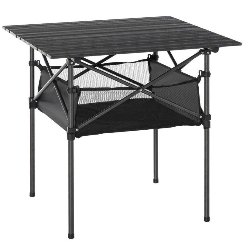 Outsunny Mesa de Camping Plegable con Almacenaje de Malla y Bolsa de Transporte para Exterior Jardín y Picnic 70x70x69 cm Negro