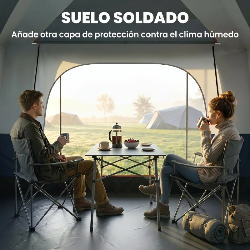 Outsunny Tienda de Campaña Familiar 4 Personas con 2 Habitaciones Zona de Estar y Protección Impermeable 430x305 cm Rojo