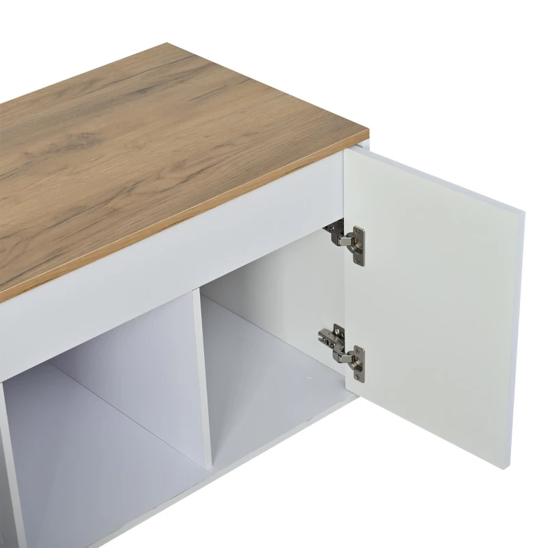 Height-Adjustable Coffee Table with Hydraulic Lift and Divided Shelves, Minimalist Center Table with Rounded Corners, 95L x 46W x 45H cm, White