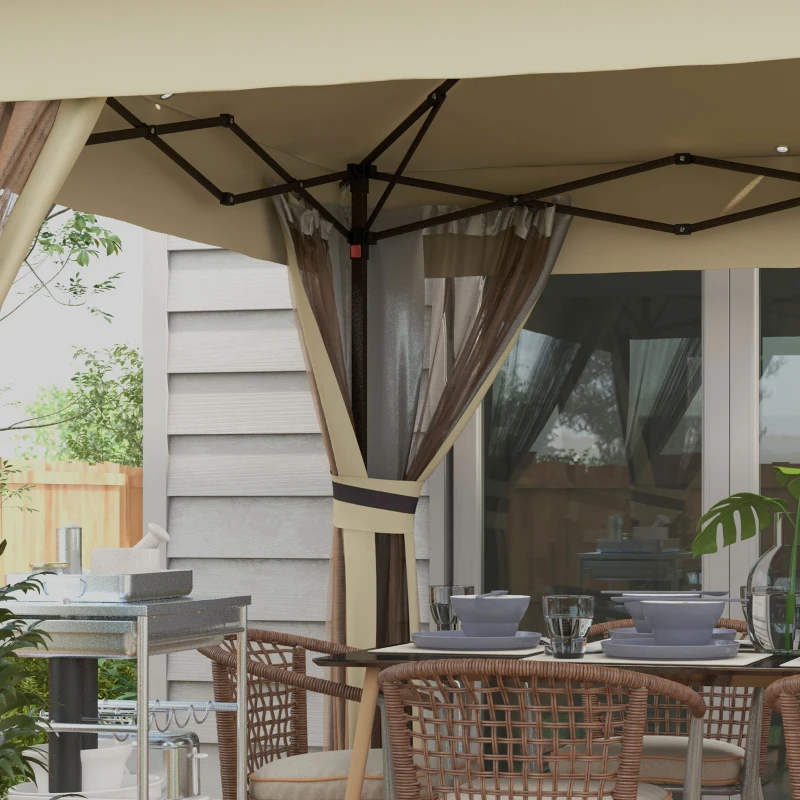 Outsunny Pavillon 3,3x3,3m Wasserabweisend Pop-up Faltpavillon mit LED, Doppeldach, Moskitonetz 4 Seitenteilen Tasche