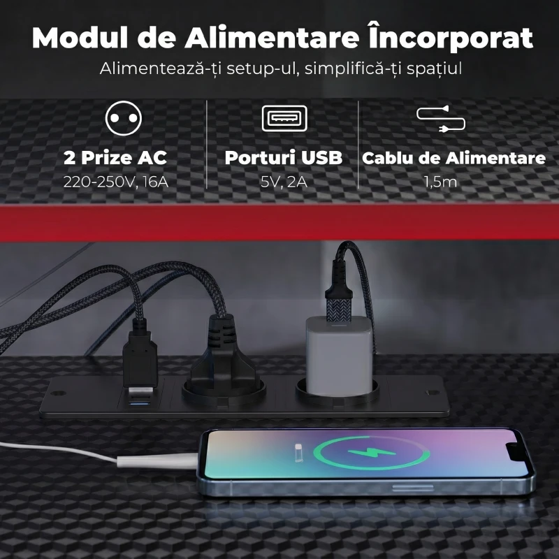 HOMCOM Birou în L cu Prize, 128 cm cu Suport Monitor