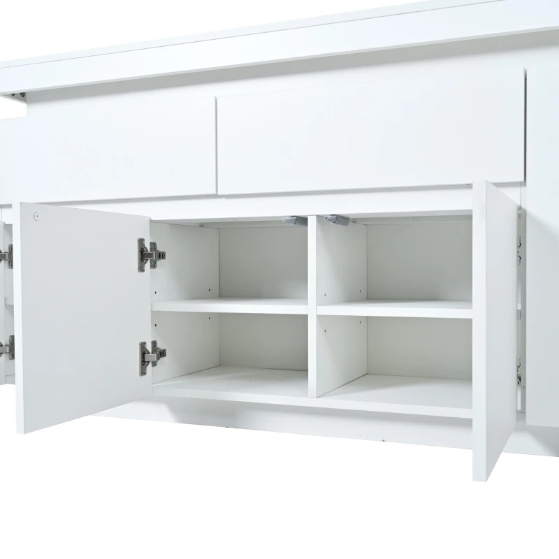 High-Gloss Sideboard with App-Controlled RGB LED Lighting, Freestanding Storage Cabinet with Adjustable Shelves, 140L x 35W x 72.5H cm, White