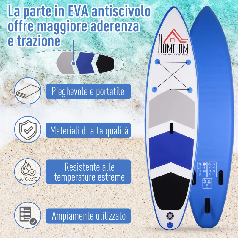 HOMCOM Tavola Gonfiabile SUP Stand Up Paddle con Pagaia Regolabile, Tavola Surf con Accessori 322x81x15cm