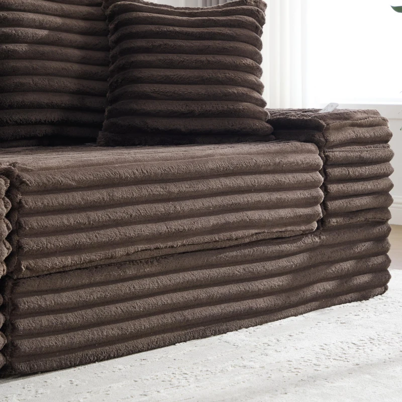Convertible Sofa Bed with High Backrest and Extra Pillow, Ribbed Corduroy Couch with Dual Side Pockets, 107.5L x 38.5W x 34H cm, Coffee