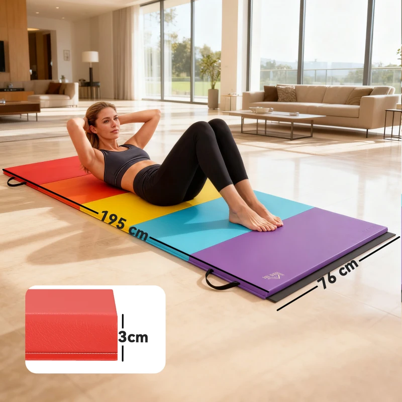 HOMCOM Tappetino Fitness per Palestra e Casa, 5 Pannelli Pieghevoli, 195x76x3cm