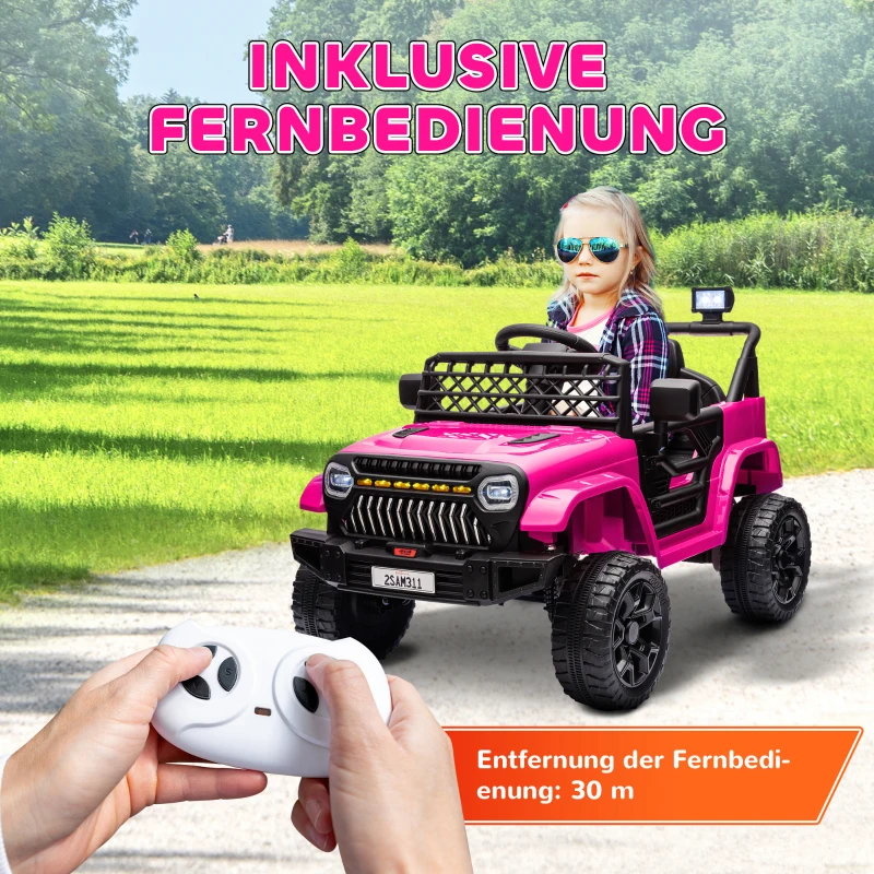 AIYAPLAY Kinder Elektroauto 12V Kinderauto Elektrisch mit 2,4 GHz Fernbedienung 2 Motor Hupe LED Musik für 3-8 Jahre Rosa