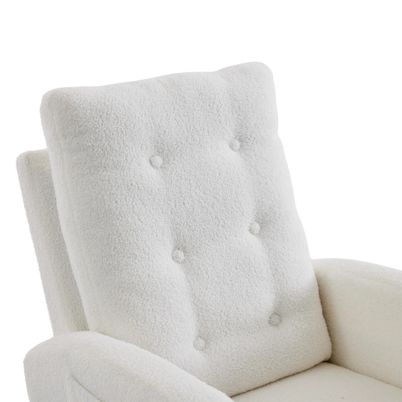 ModernLuxe Rocking Chair with Boucle Fabric Upholstery, Nursing Armchair with Side Pocket, 66.5L x 121.5W x 102H cm, White