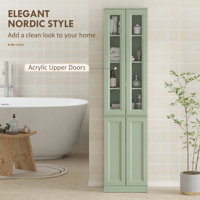 HOMCOM Meuble de Salle de Bain 6 niveaux, Meuble de Rangement avec 4 Portes à Fermeture Douce et Étagères Réglables, Vert