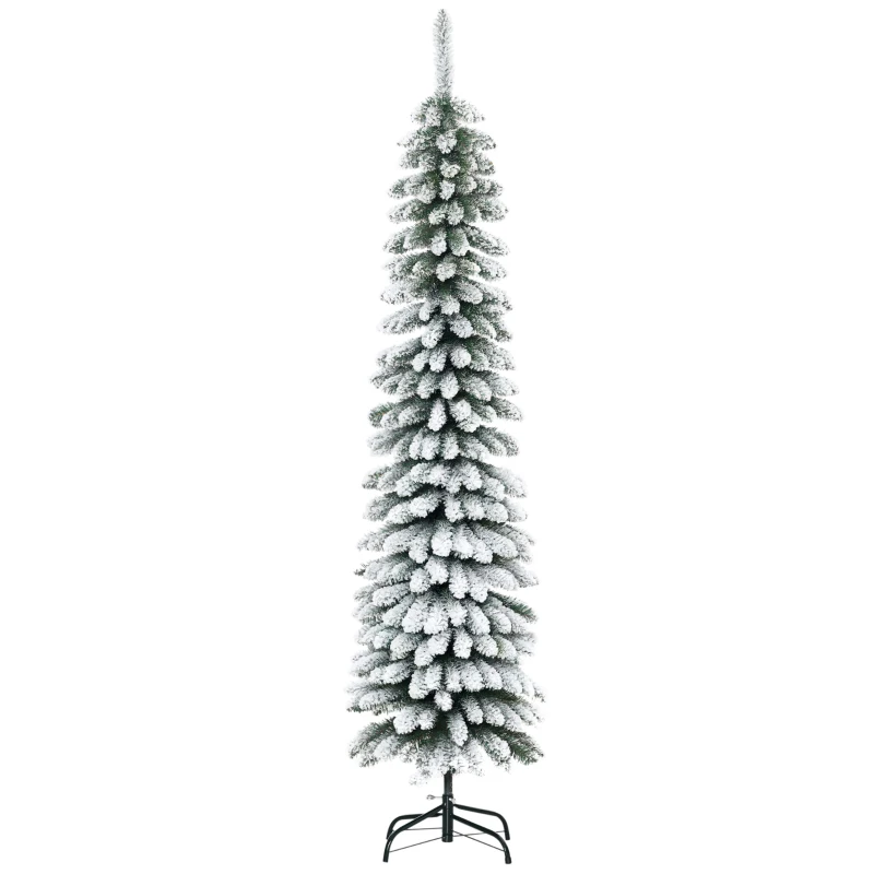 HOMCOM Kunstkerstboom, besneeuwd, slank ontwerp, brandveilig, 180 cm, Groen/Wit(m-11)