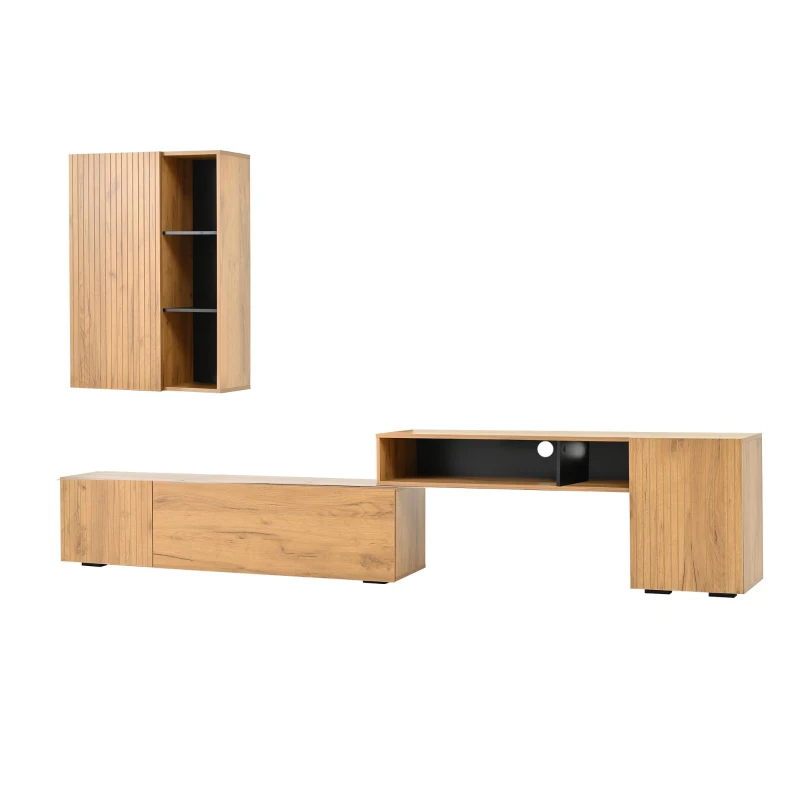 Sleek TV Wall Unit Set with Flexible Length Up to 265 cm, Freestanding Display Cabinet Set with Adjustable Sections, 265L x 35W x 53.5H cm, Wood
