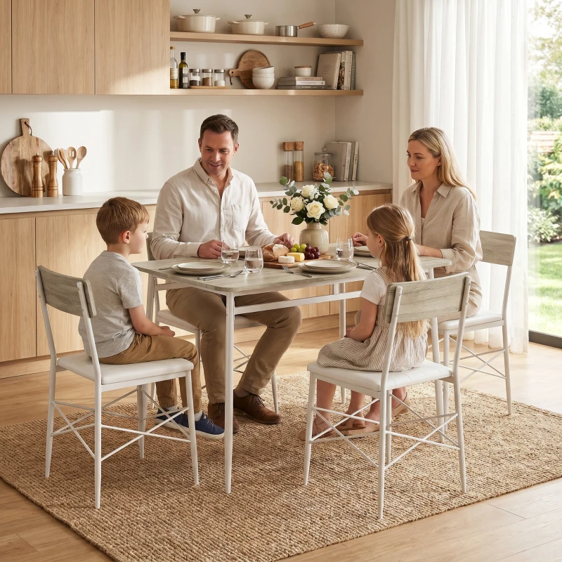HOMCOM Conjunto de Jantar 5 Peças Mesa de Cozinha Retangular com 4 Cadeiras Acolchoadas 106x66x75 cm Carvalho