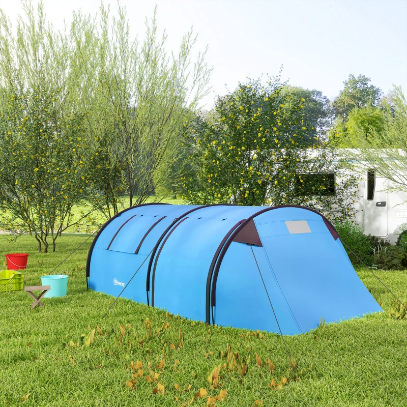 Outsunny Four Man Duo Room Tunnel Tent, with Accessories - Sky Blue