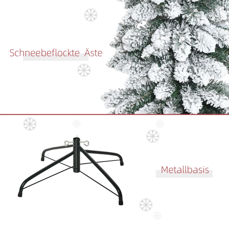 HOMCOM Künstlicher Weihnachtsbaum, schneebedeckt, schmales Design, feuerfest, 180 cm, Grün/Weiß