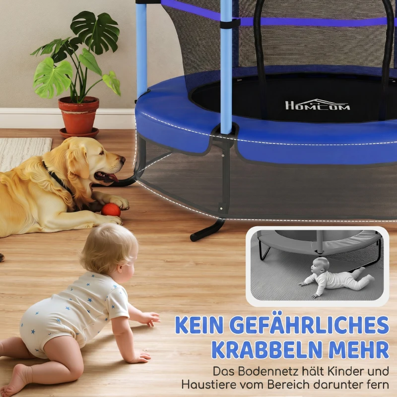 HOMCOM Trampolin für Kinder, Ø163 cm, mit Sicherheitsnetz, In- und Outdoor, Belastung bis 50 kg, Stahl, Kunststoff, Blau