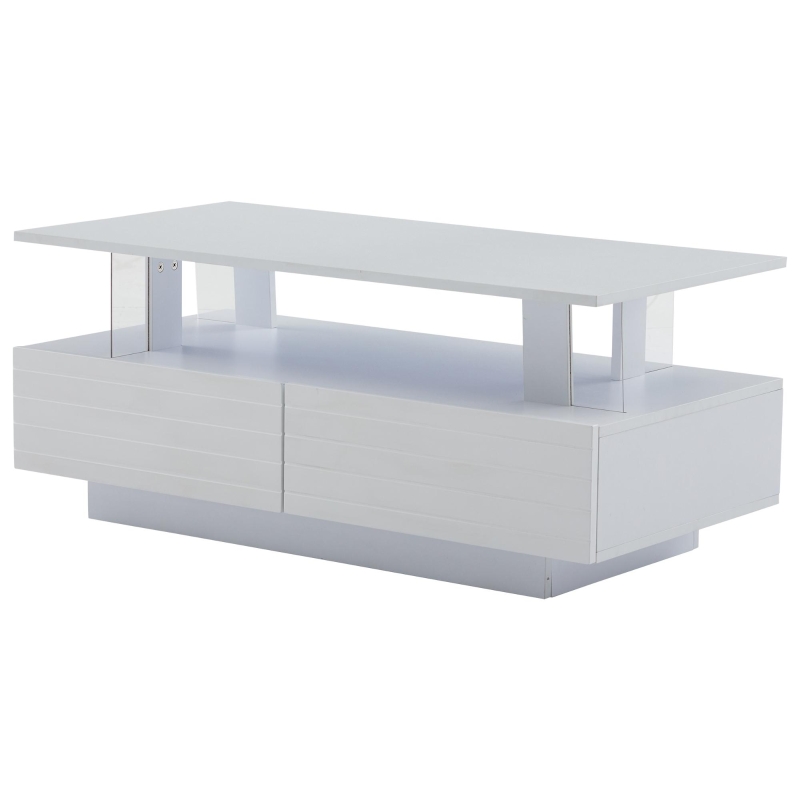 Sleek LED Coffee Table with App-Controlled Lighting, Stylish Center Table with Open Storage Shelf, 100L x 50W x 42.5H cm, White