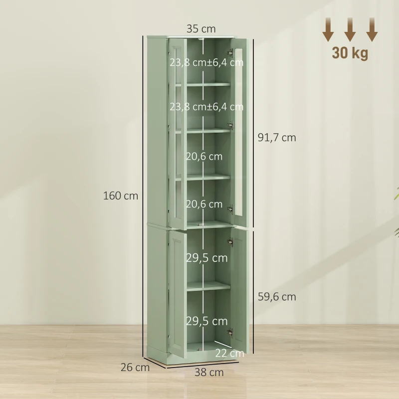 HOMCOM Mobile Bagno Alto a 6 Ripiani con Ripiano Regolabile, Verde Salvia