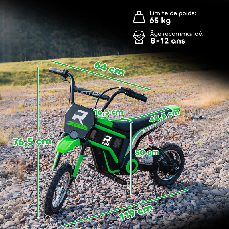 HOMCOM Moto cross électrique enfant moto électrique enfants moteur 350 W batterie 12V 8-16 km/h pneus gonflables 12'' vert