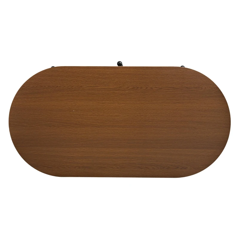Oval Coffee Table with Sliding Roll-Top Doors, Sturdy Center Table with Two Drawers, 100L X 50W X 36H cm, Walnut