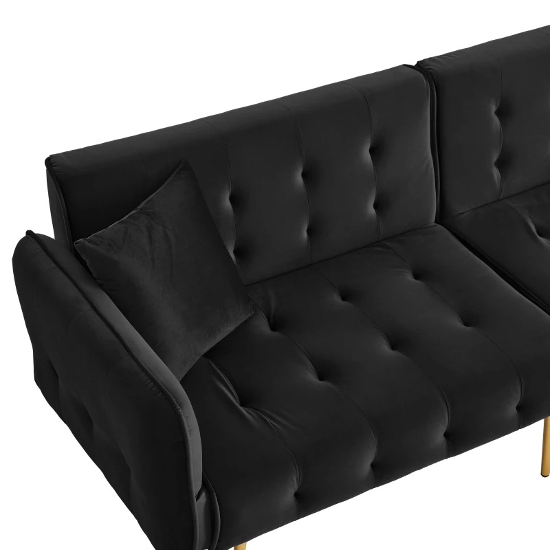 2-Seater Sofa Bed with Independently Adjustable Backrests, Space-Saving Folding Sofa with Multi-Position Armrests, 178L x 82W x 70H cm, Black