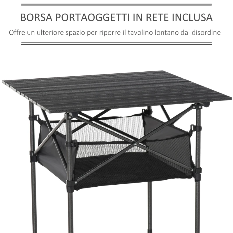 Outsunny Tavolo da Campeggio Picnic Pieghevole, Salvaspazio e Arrotolabile con Borsa da Viaggio, Nero 70x70x69cm