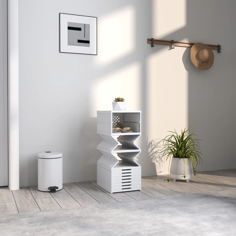 HOMCOM Scarpiera Pieghevole Slim Modulabile con 10 Contenitori per Scarpe, Scarpiera Salvaspazio con Pannello Trasparente, Senza Montaggio, Bianco