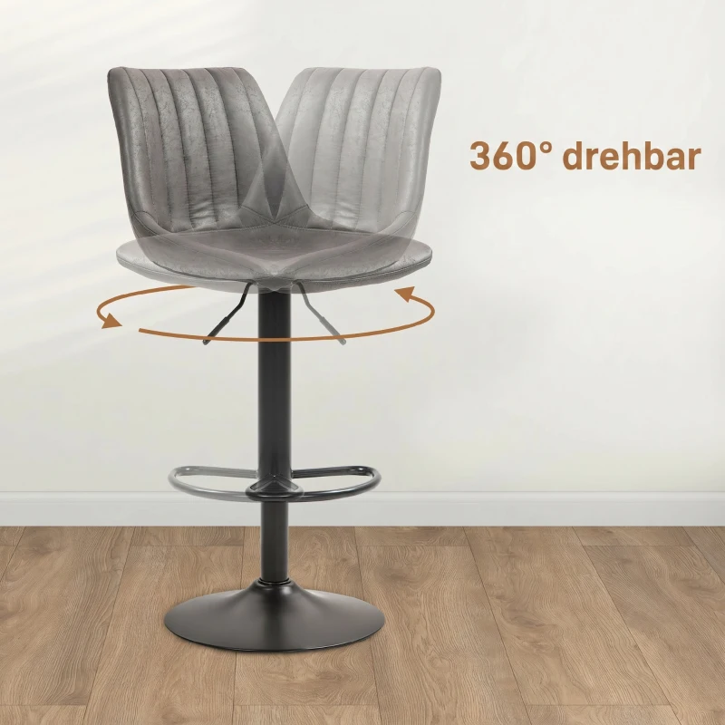 HOMCOM 2er-Set Barhocker im Retrodesign, inkl. Fußstütze, höhenverstellbar, Gaslift, Dunkelgrau