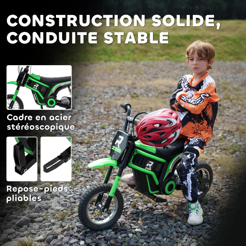 HOMCOM Moto cross électrique enfant moto électrique enfants moteur 350 W batterie 12V 8-16 km/h pneus gonflables 12'' vert