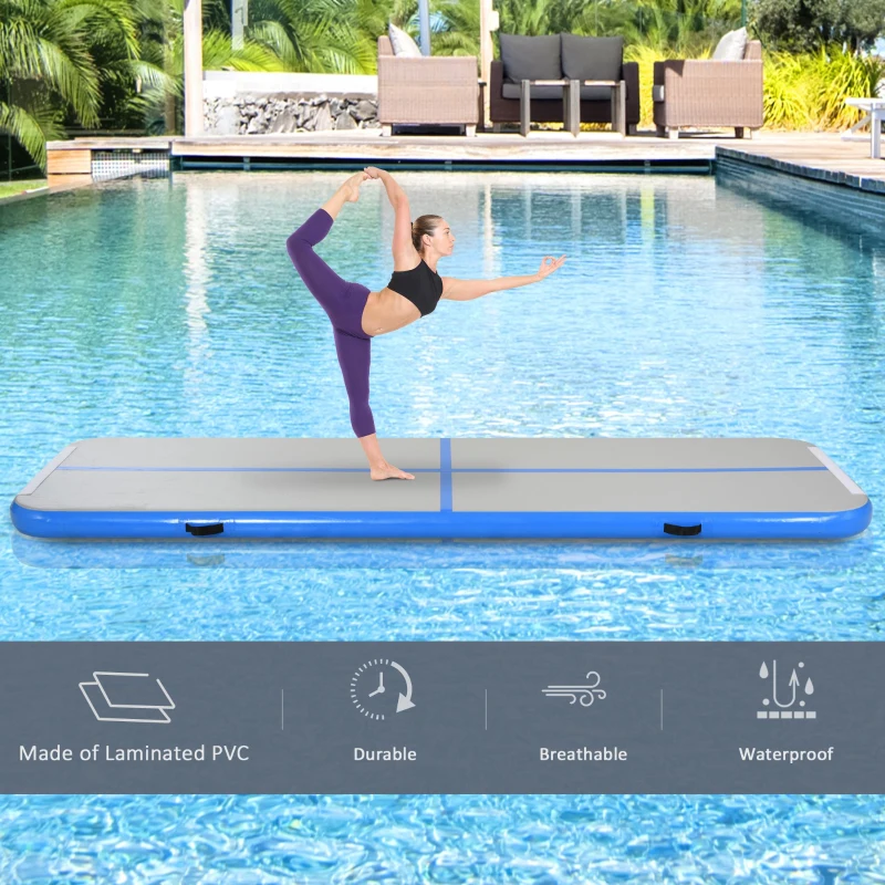 HOMCOM 3(M) Inflatable Tumbling Mat Gymnastic Mat For Exercise Fitness Yoga Home Outdoor Training Use With / Electric Air Pump | Handle Bag - Blue
