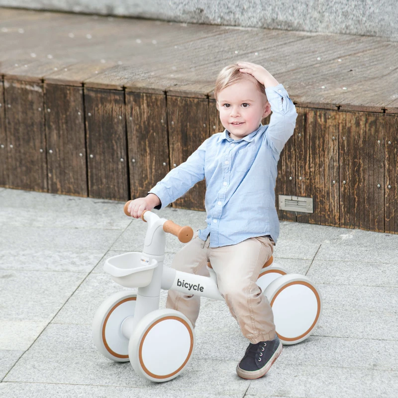 AIYAPLAY Kids Balance Bike for 1-3 Years Old with Adjustable Seat, Silent Wheels, White