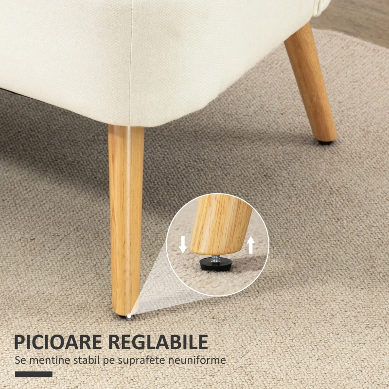 HOMCOM, Canapea, Cu Două Locuri, Material textil cu efect de in, Lemn de cauciuc, 117 x 56.5 x 77 cm, Crem