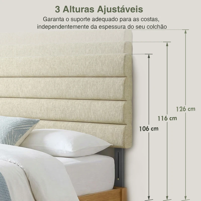 HOMCOM Cabeceira de Cama 140 cm Altura Ajustável em 3 Níveis 106/116/126 cm Estofada em Linho Bege