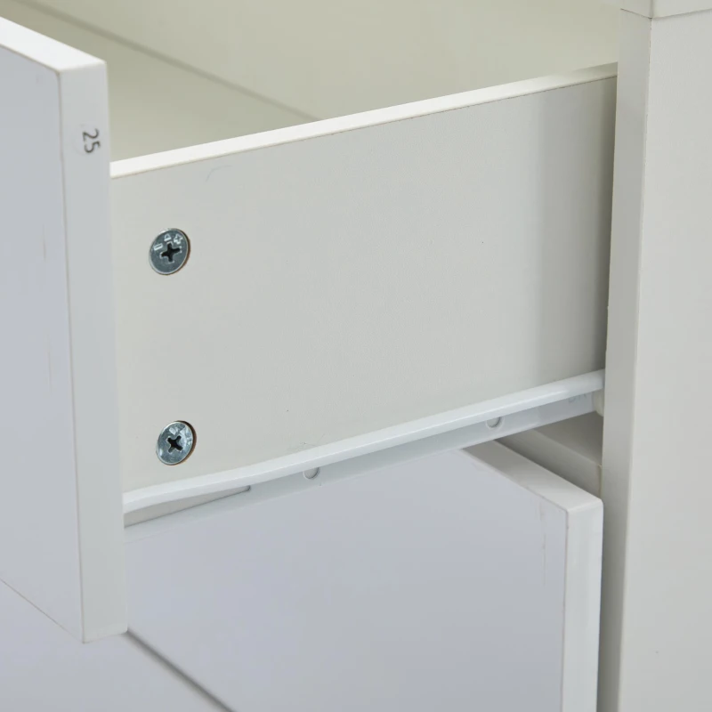High-Gloss Sideboard with 4 Drawers and 2 Doors, Stylish Storage Cabinet with Anti-Tilt Safety Rails, 140L x 35W x 76.5H cm, White