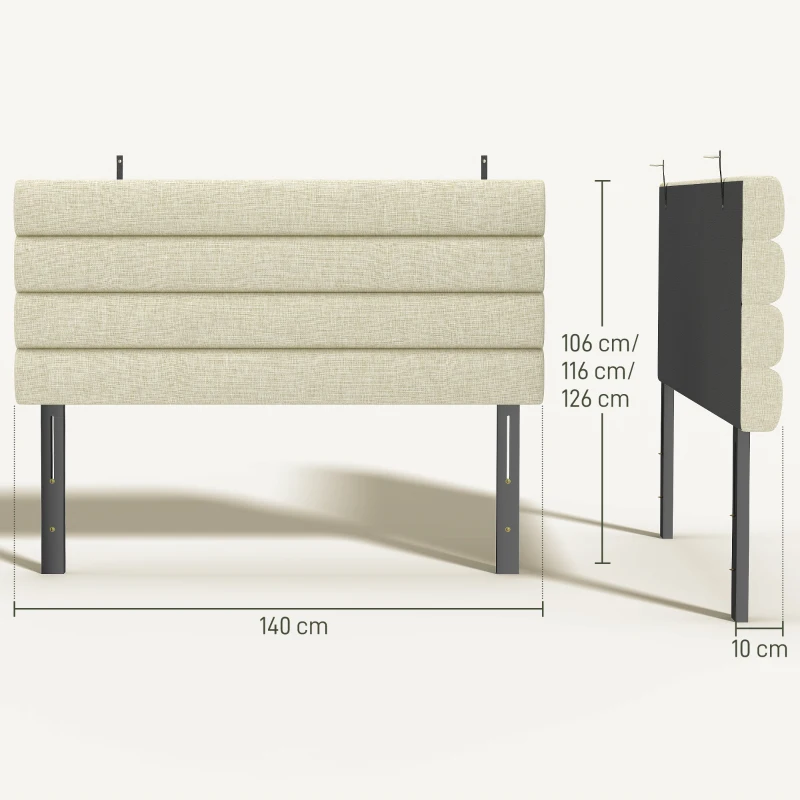 HOMCOM Cabeceira de Cama 140 cm Altura Ajustável em 3 Níveis 106/116/126 cm Estofada em Linho Bege