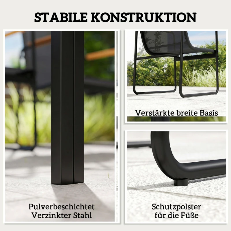 Outsunny Gartenmöbel Set Sitzgruppe 150 x 80cm Glastisch mit 6 Atmungsaktiven Stühlen Dekorative Armlehnen Schwarz