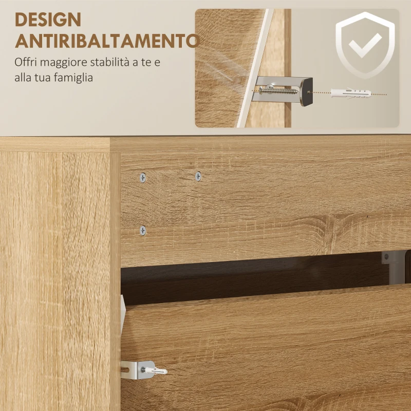 HOMCOM Scarpiera a Specchio con 3 Cassetti a Ribalta per 9 Paia di Scarpe, in Legno, 65x17x114.5 cm, Color Legno