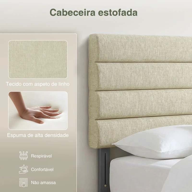 HOMCOM Cabeceira de Cama 140 cm Altura Ajustável em 3 Níveis 106/116/126 cm Estofada em Linho Bege