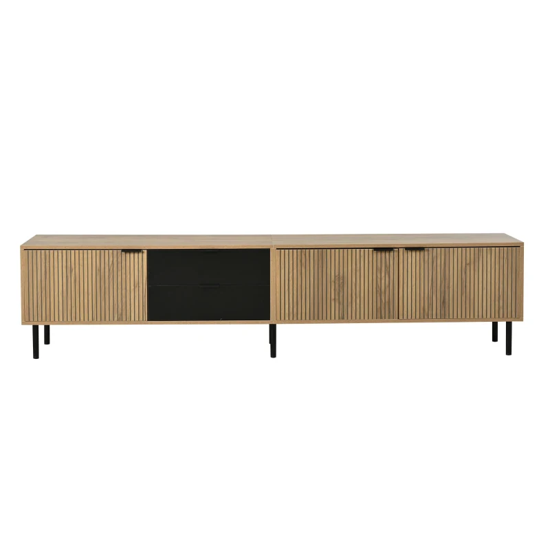 Durable TV Unit with Integrated Cable Management, Modern Lowboard with 2 Drawers and 3 Cabinets, 208L x 40W x 48H cm, Natural