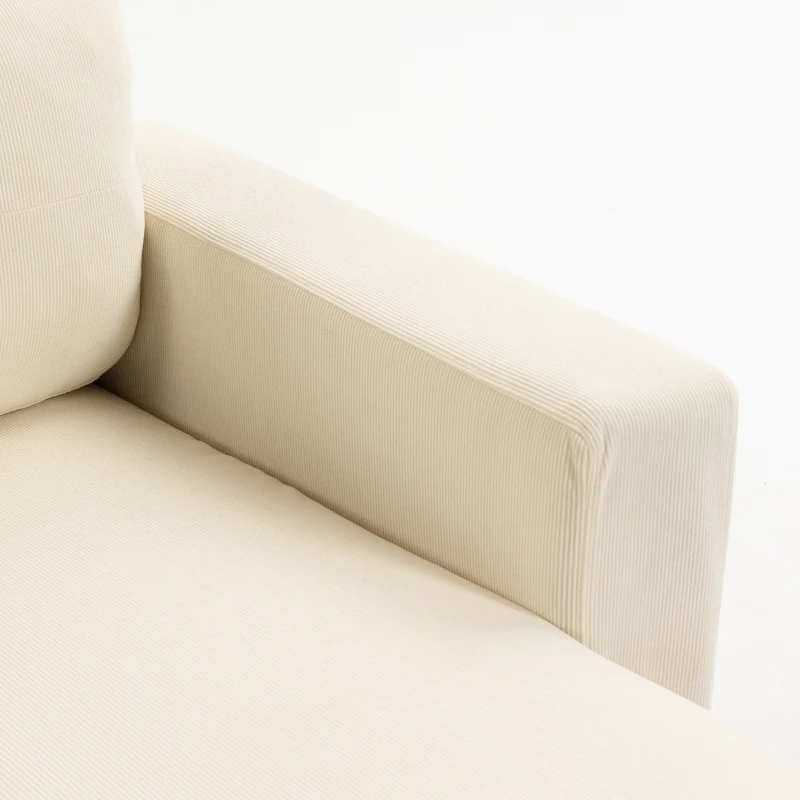 HOMCOM Sofá esquinero 192 cm en L 3 plazas con chaiselongue reversible, acabado en pana, para espacios pequeños, blanco crema