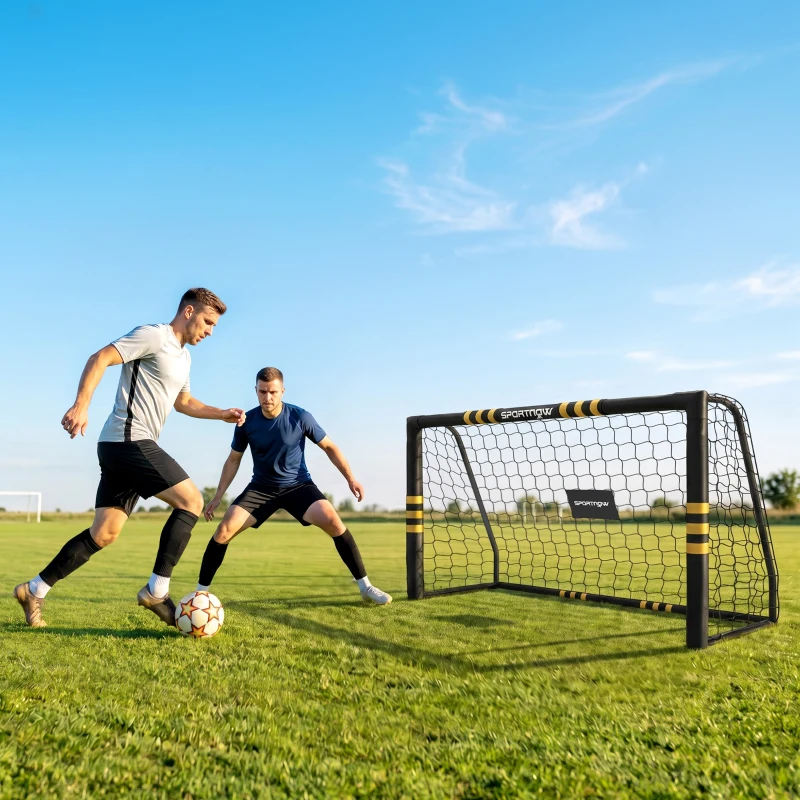 SPORTNOW Fußballtor mit Schutzschaum, 5 Erdnägel und PE-Netz, 180x60x120cm, Gelb