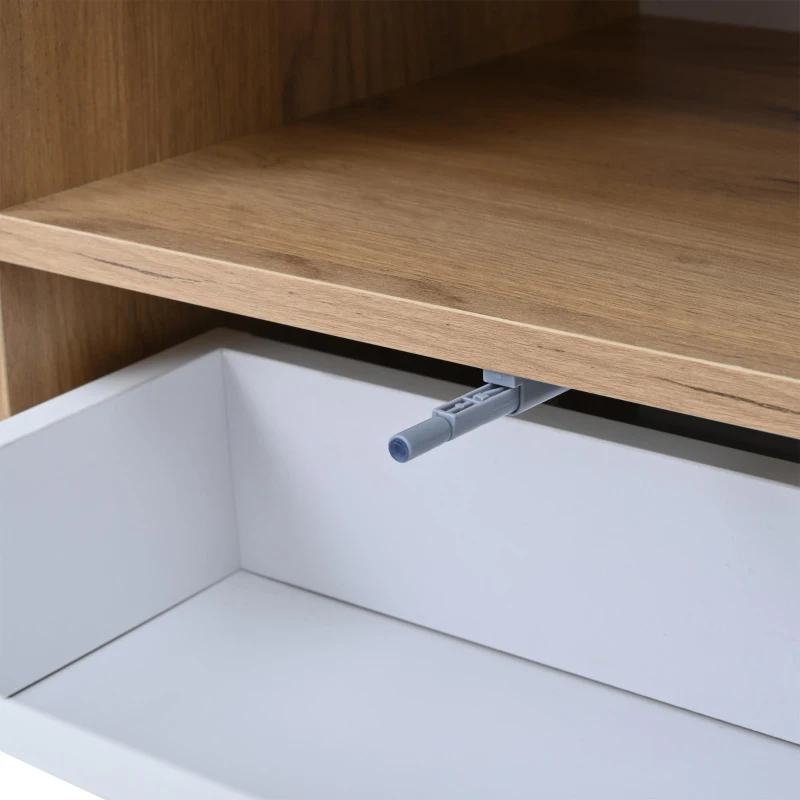 LED TV Stand with App-Controlled Ambient Lighting, Low-Profile TV Cabinet with Cable Management, 180L x 40W x 46H cm, White+Oak