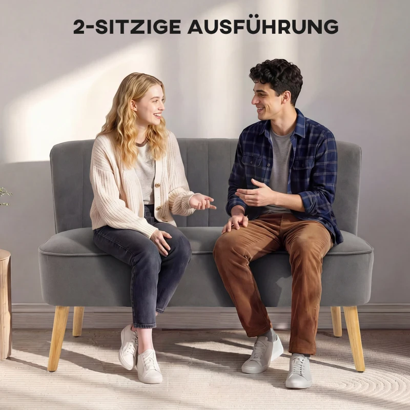 HOMCOM Sofa Retrodesign 2-Sitzer-Sofa, Holzbeine, 117 cm x 56,5 cm x 77 cm, Dunkelgrau